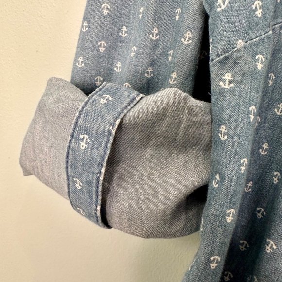 CJ Banks Y2K Denim Long Sleeve Tunic Anchors Size Large Soft Cotton - Picture 7 of 8